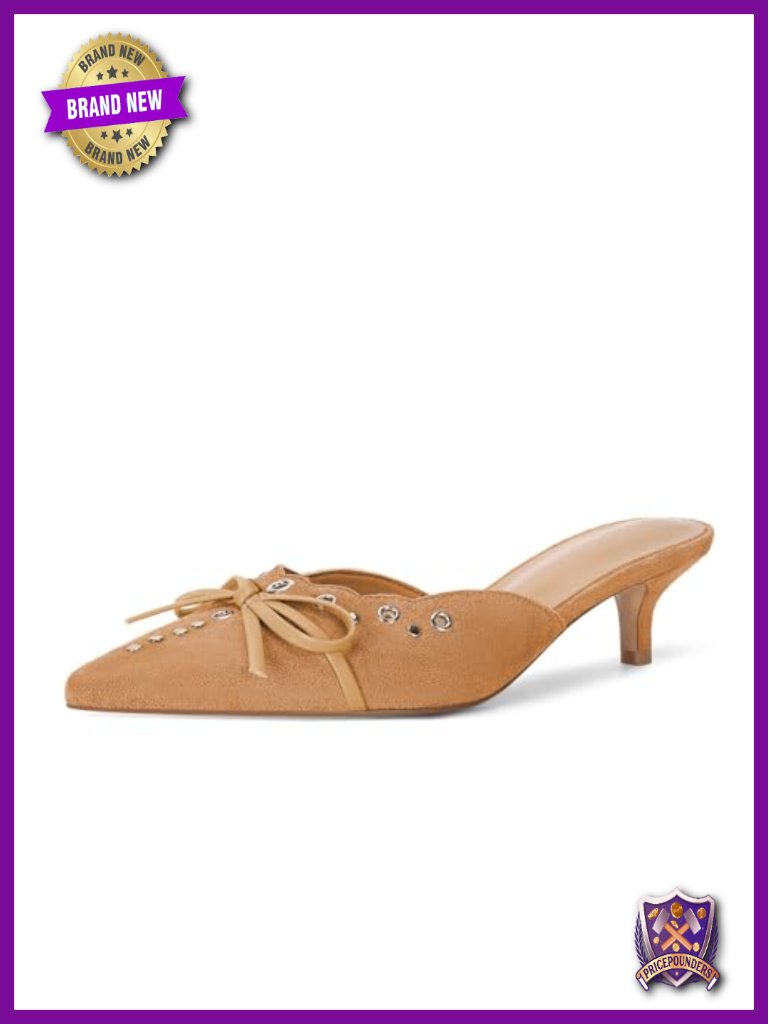 Kitten Heels Bow Studded Pointed Toe Low Heeled Mules